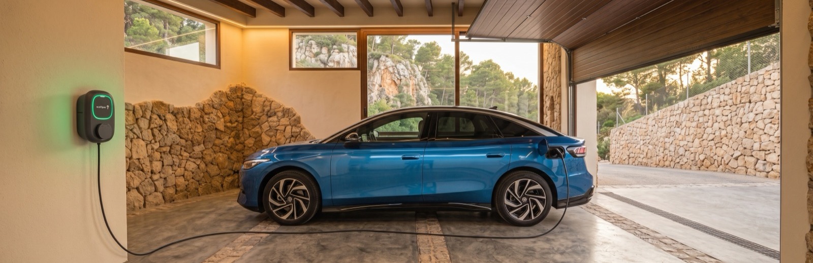 Nachher: installierte E-Auto-Wallbox lädt das Fahrzeug